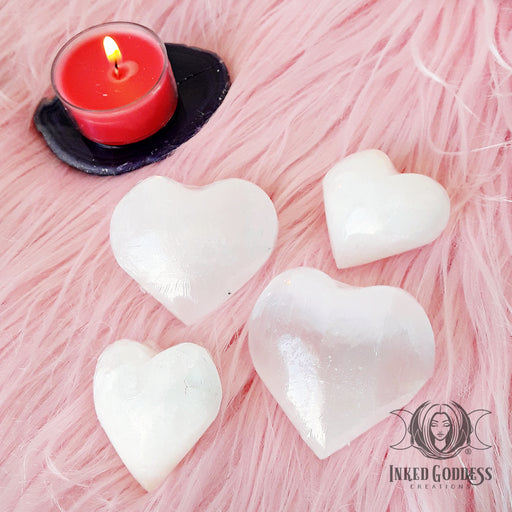 Selenite Gemstone Heart for Meditation & Aura Cleansing- Inked Goddess Creations
