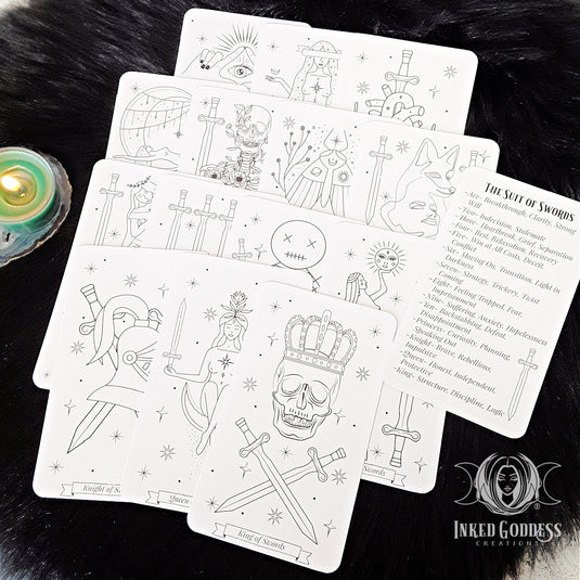 Color Your Own Tarot- Suit of Swords- Inked Goddess Creations