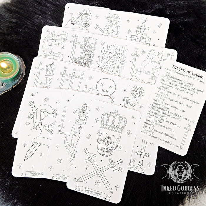 Color Your Own Tarot- Suit of Swords- Inked Goddess Creations