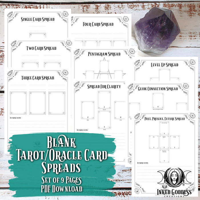 Blank Tarot/Oracle Card Spread Pages- Set of 9- PDF Download- Inked Goddess Creations