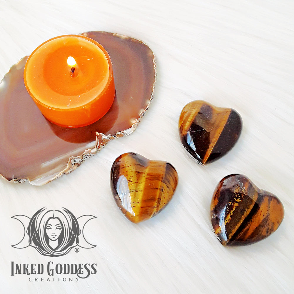 Tiger's Eye Gemstone Heart for Protection- Inked Goddess Creations