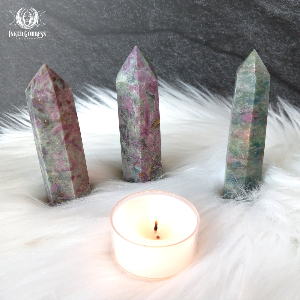 Green Kyanite with Ruby Tower for Divine Energy Flow- Inked Goddess Creations