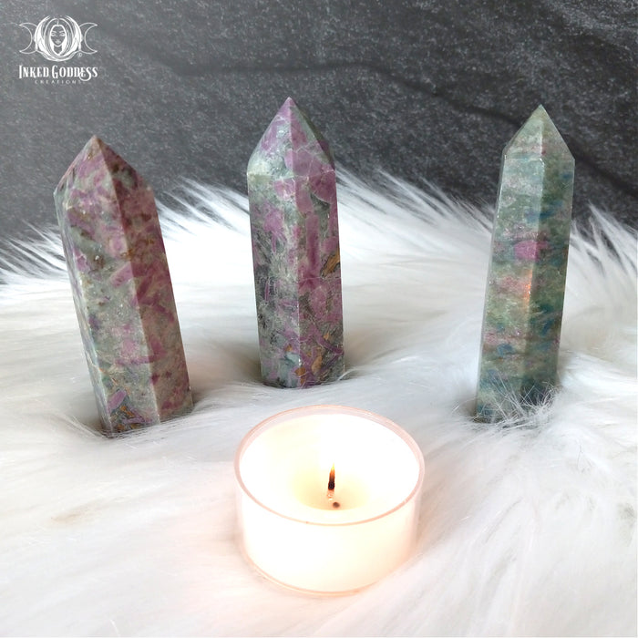 Green Kyanite with Ruby Tower for Divine Energy Flow- Inked Goddess Creations
