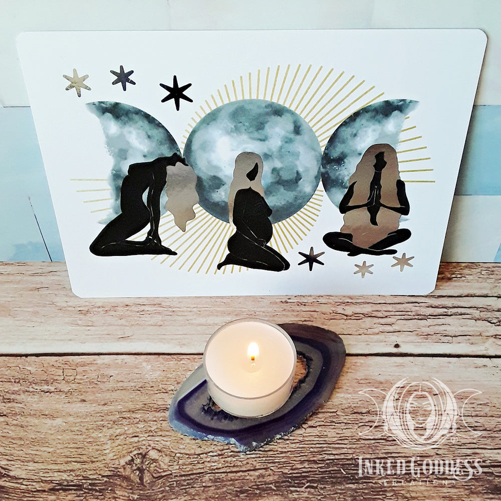 Triple Goddess Altar Card with Silver Foil Accents- Inked Goddess Creations