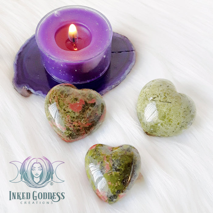 Unakite Gemstone Heart for Balance and Rebirth- Inked Goddess Creations