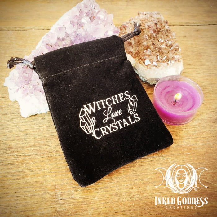 Witches Love Crystals Velvet Drawstring Bag- Inked Goddess Creations