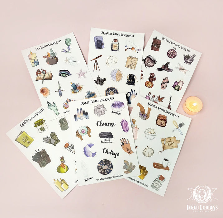 Witches Sticker Bundle- Set of 6 Witchy Sheets- Inked Goddess Creations
