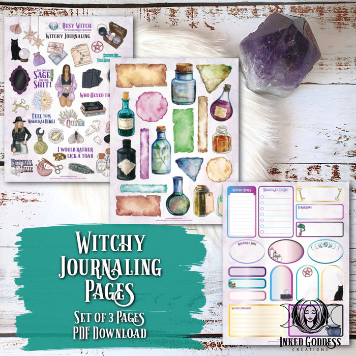 Witchy Journaling Elements Set of 3 Pages- PDF Download- Inked Goddess Creations