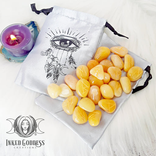 Gemstone Rune Set with Velvet Goddess Bag- Inked Goddess Creations